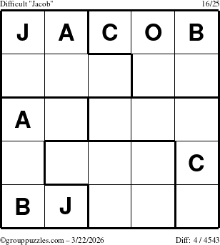 The grouppuzzles.com Difficult Jacob puzzle for Sunday March 22, 2026