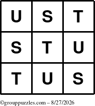 The grouppuzzles.com Answer grid for the TicTac-STU puzzle for Thursday August 27, 2026