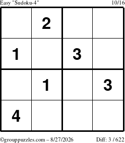 The grouppuzzles.com Easy Sudoku-4 puzzle for Thursday August 27, 2026