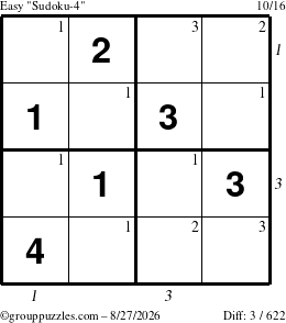 The grouppuzzles.com Easy Sudoku-4 puzzle for Thursday August 27, 2026 with all 3 steps marked