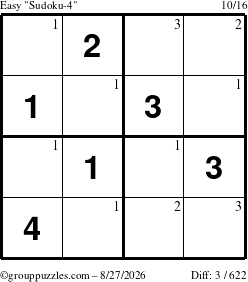 The grouppuzzles.com Easy Sudoku-4 puzzle for Thursday August 27, 2026 with the first 3 steps marked