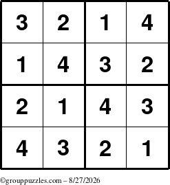 The grouppuzzles.com Answer grid for the Sudoku-4 puzzle for Thursday August 27, 2026