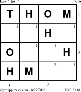 The grouppuzzles.com Easy Thom puzzle for Thursday August 27, 2026 with all 2 steps marked