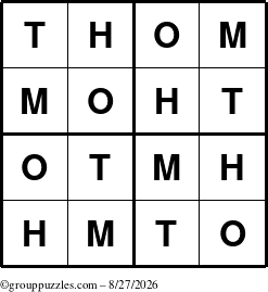 The grouppuzzles.com Answer grid for the Thom puzzle for Thursday August 27, 2026