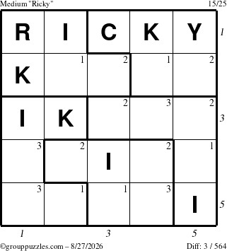 The grouppuzzles.com Medium Ricky puzzle for Thursday August 27, 2026 with all 3 steps marked