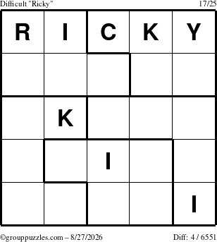 The grouppuzzles.com Difficult Ricky puzzle for Thursday August 27, 2026