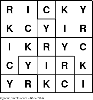 The grouppuzzles.com Answer grid for the Ricky puzzle for Thursday August 27, 2026