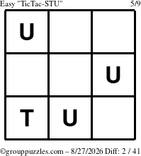 The grouppuzzles.com Easy TicTac-STU puzzle for Thursday August 27, 2026