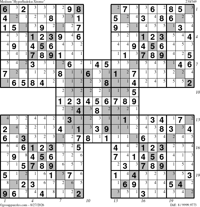The grouppuzzles.com Medium cover-HyperXtreme puzzle for Thursday August 27, 2026 with all 8 steps marked