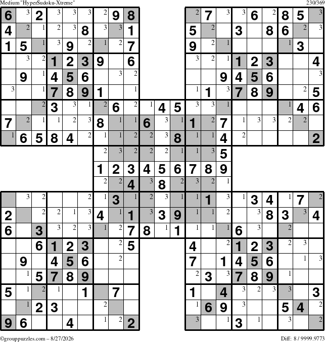 The grouppuzzles.com Medium cover-HyperXtreme puzzle for Thursday August 27, 2026 with the first 3 steps marked