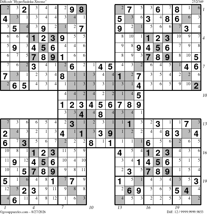 The grouppuzzles.com Difficult cover-HyperXtreme puzzle for Thursday August 27, 2026 with all 12 steps marked