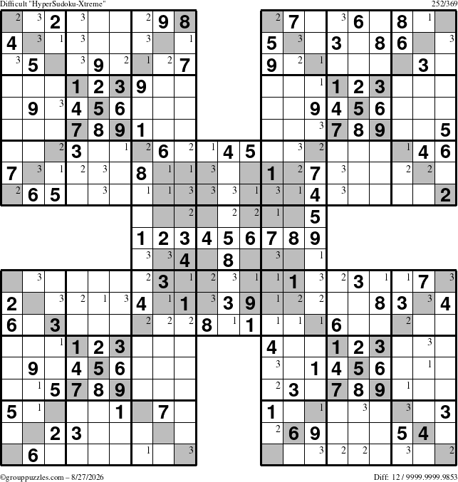 The grouppuzzles.com Difficult cover-HyperXtreme puzzle for Thursday August 27, 2026 with the first 3 steps marked