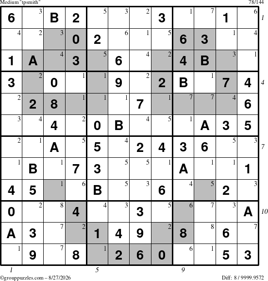 The grouppuzzles.com Medium tpsmith puzzle for Thursday August 27, 2026 with all 8 steps marked