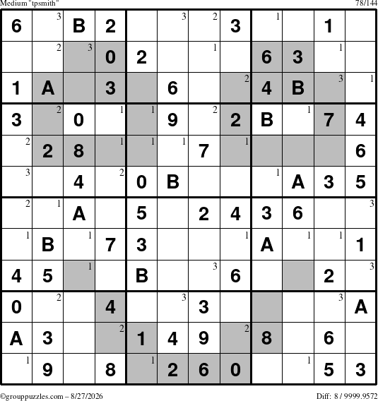 The grouppuzzles.com Medium tpsmith puzzle for Thursday August 27, 2026 with the first 3 steps marked