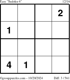 The grouppuzzles.com Easy Sudoku-4 puzzle for Sunday October 20, 2024