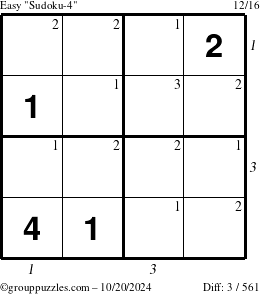 The grouppuzzles.com Easy Sudoku-4 puzzle for Sunday October 20, 2024 with all 3 steps marked