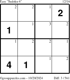 The grouppuzzles.com Easy Sudoku-4 puzzle for Sunday October 20, 2024 with the first 3 steps marked