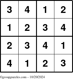 The grouppuzzles.com Answer grid for the Sudoku-4 puzzle for Sunday October 20, 2024