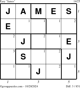 The grouppuzzles.com Easy James puzzle for Sunday October 20, 2024 with all 3 steps marked