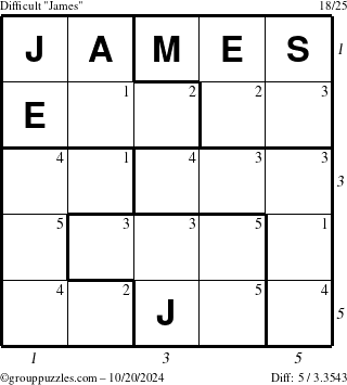 The grouppuzzles.com Difficult James puzzle for Sunday October 20, 2024 with all 5 steps marked