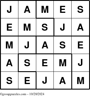 The grouppuzzles.com Answer grid for the James puzzle for Sunday October 20, 2024