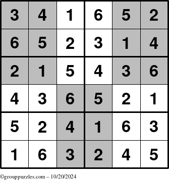 The grouppuzzles.com Answer grid for the SuperSudoku-Junior puzzle for Sunday October 20, 2024