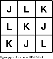 The grouppuzzles.com Answer grid for the TicTac-JKL puzzle for Sunday October 20, 2024