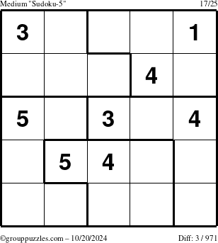 The grouppuzzles.com Medium Sudoku-5 puzzle for Sunday October 20, 2024