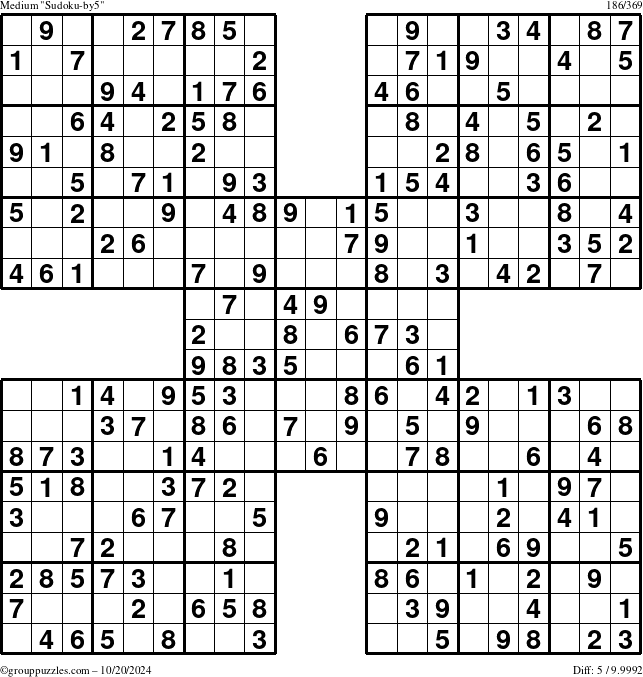 The grouppuzzles.com Medium Sudoku-by5 puzzle for Sunday October 20, 2024