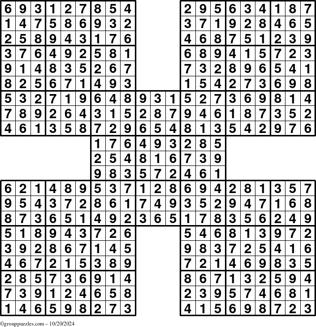 The grouppuzzles.com Answer grid for the Sudoku-by5 puzzle for Sunday October 20, 2024