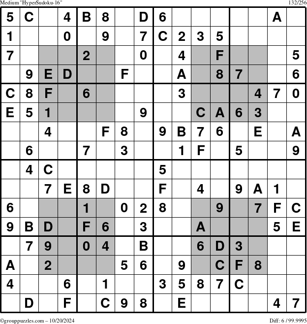 The grouppuzzles.com Medium HyperSudoku-16 puzzle for Sunday October 20, 2024