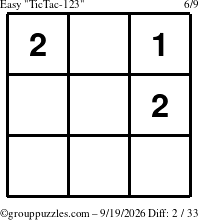 The grouppuzzles.com Easy TicTac-123 puzzle for Saturday September 19, 2026
