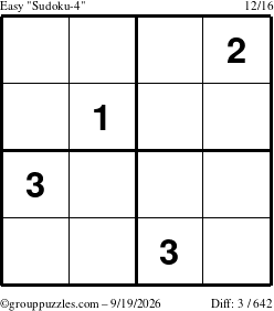 The grouppuzzles.com Easy Sudoku-4 puzzle for Saturday September 19, 2026