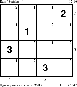 The grouppuzzles.com Easy Sudoku-4 puzzle for Saturday September 19, 2026 with all 3 steps marked