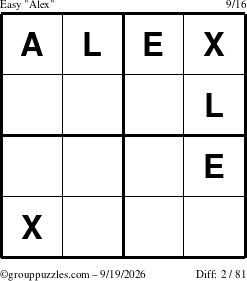 The grouppuzzles.com Easy Alex puzzle for Saturday September 19, 2026