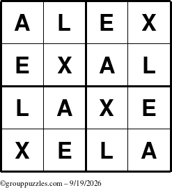 The grouppuzzles.com Answer grid for the Alex puzzle for Saturday September 19, 2026