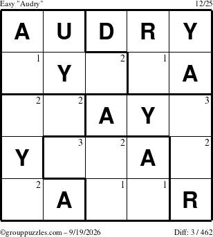 The grouppuzzles.com Easy Audry puzzle for Saturday September 19, 2026 with the first 3 steps marked