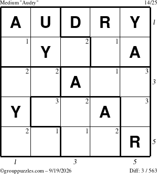 The grouppuzzles.com Medium Audry puzzle for Saturday September 19, 2026 with all 3 steps marked