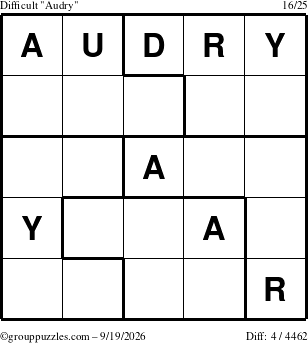 The grouppuzzles.com Difficult Audry puzzle for Saturday September 19, 2026