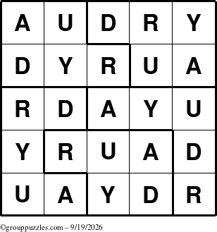 The grouppuzzles.com Answer grid for the Audry puzzle for Saturday September 19, 2026