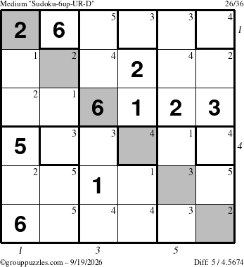 The grouppuzzles.com Medium Sudoku-6up-UR-D puzzle for Saturday September 19, 2026 with all 5 steps marked