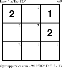 The grouppuzzles.com Easy TicTac-123 puzzle for Saturday September 19, 2026 with the first 2 steps marked