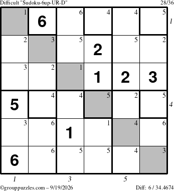 The grouppuzzles.com Difficult Sudoku-6up-UR-D puzzle for Saturday September 19, 2026 with all 6 steps marked