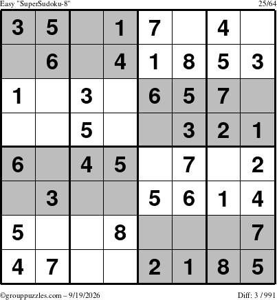 The grouppuzzles.com Easy SuperSudoku-8 puzzle for Saturday September 19, 2026