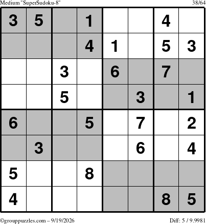 The grouppuzzles.com Medium SuperSudoku-8 puzzle for Saturday September 19, 2026