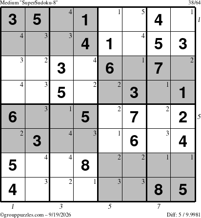 The grouppuzzles.com Medium SuperSudoku-8 puzzle for Saturday September 19, 2026 with all 5 steps marked
