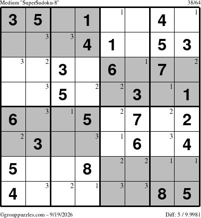 The grouppuzzles.com Medium SuperSudoku-8 puzzle for Saturday September 19, 2026 with the first 3 steps marked