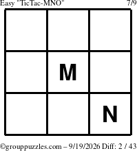 The grouppuzzles.com Easy TicTac-MNO puzzle for Saturday September 19, 2026