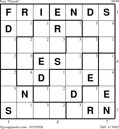 The grouppuzzles.com Easy Friends puzzle for Saturday September 19, 2026 with all 4 steps marked