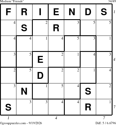 The grouppuzzles.com Medium Friends puzzle for Saturday September 19, 2026 with all 5 steps marked